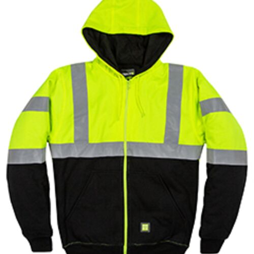 Men's Hi-Vis Class 3 Color Block Full-Zip Hooded Sweatshirt Thumbnail